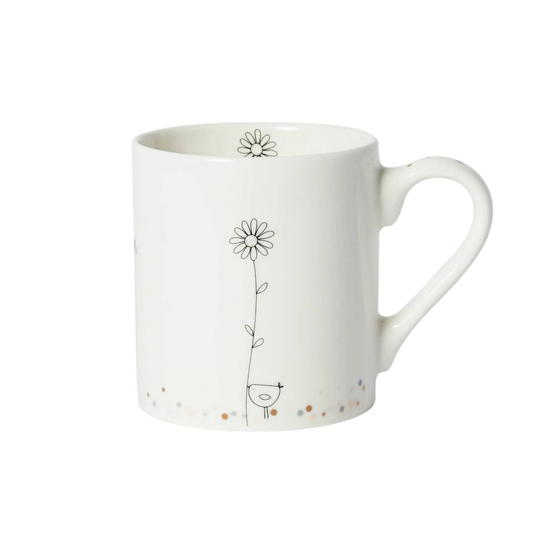 Mwg Tsieina Bach - Aderyn a Blodyn | New Bone China Mug - Bird & Heart