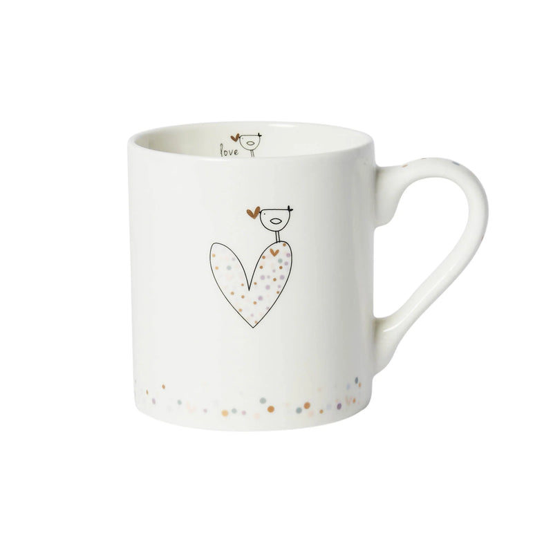 Mwg Tsieina Bach - Calon Conffeti ag Aderyn | New Bone China Mug - Confetti Heart & Bird