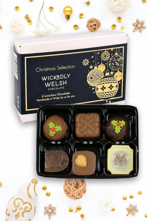 Sioceld Wickedly Welsh  | Wickedly Welsh Chocolate - Christmas Box of Six