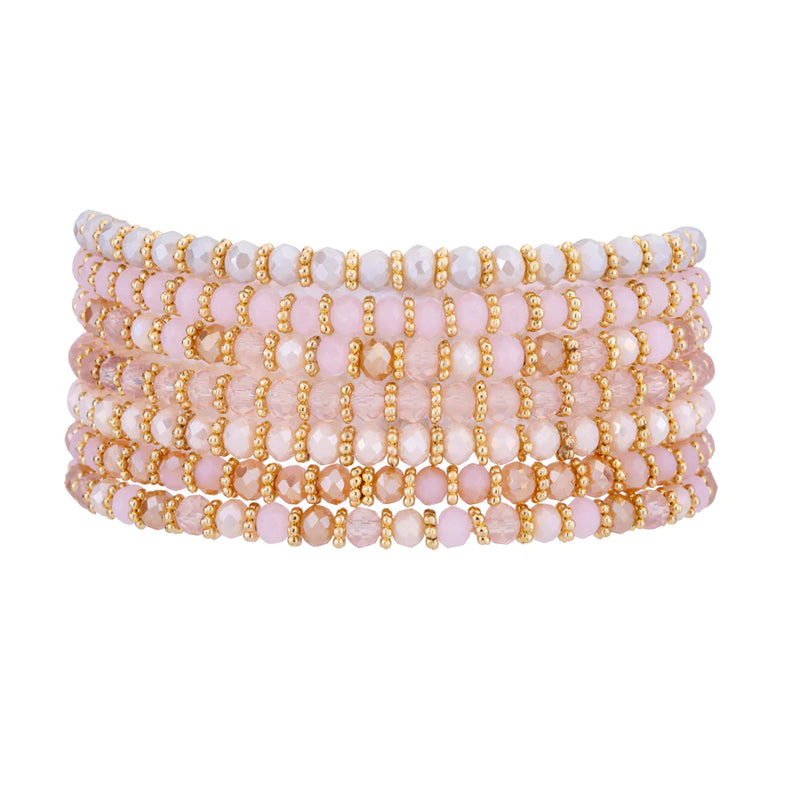 Breichledi Ymestyn Crisial | Venus Crystal Elasticated Bracelets - Gold & Pink