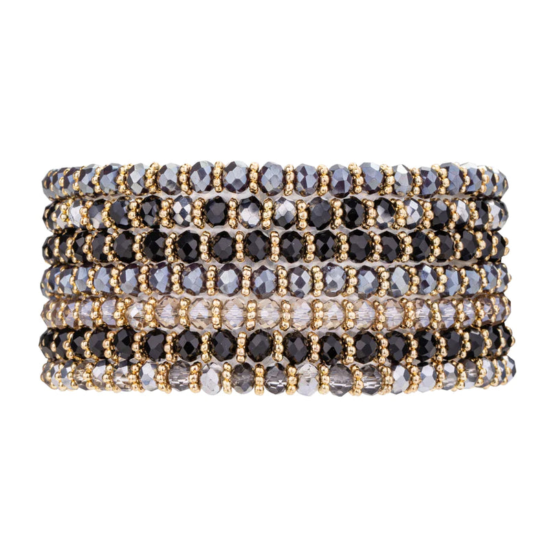 Breichledi Ymestyn Crisial | Venus Crystal Elasticated Bracelets - Gold & Black