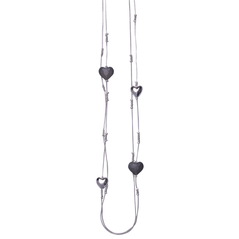 Cadwen Hir | Resin Hearts Long Necklace - Grey & Silver