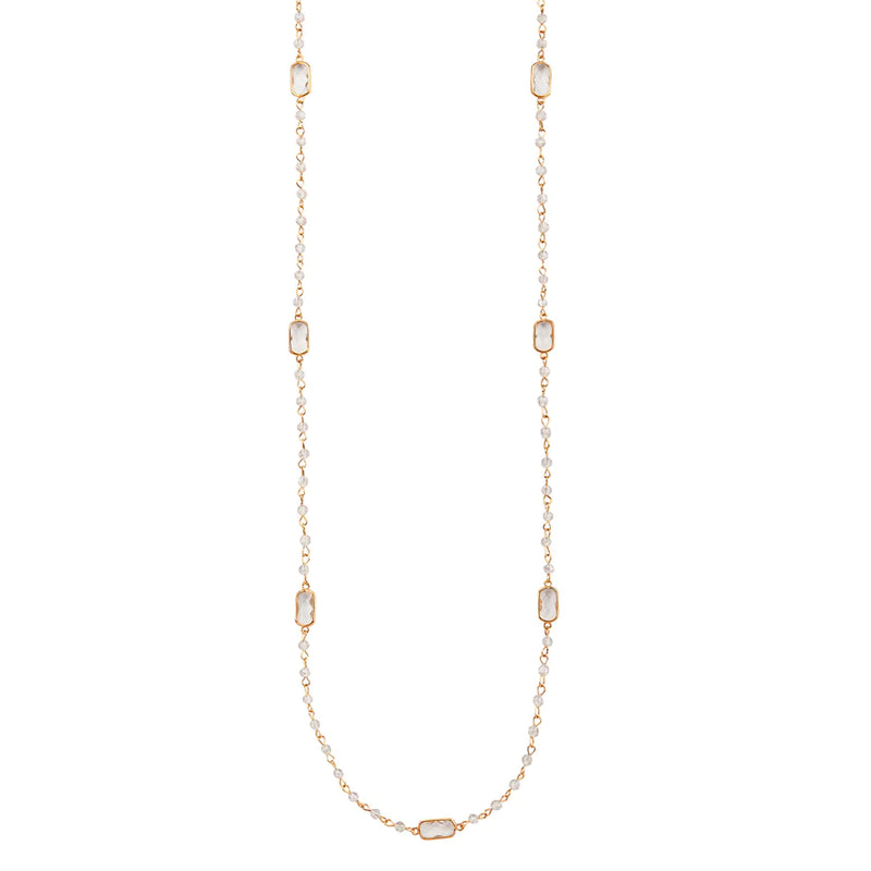 Cadwyn Hir Crisial | Venus Crystal Long Necklace - Gold & Clear