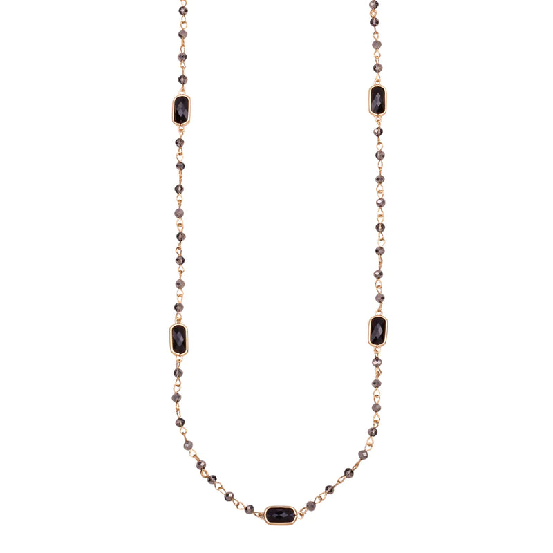 Cadwyn Hir Crisial | Venus Crystal Long Necklace - Gold & Black