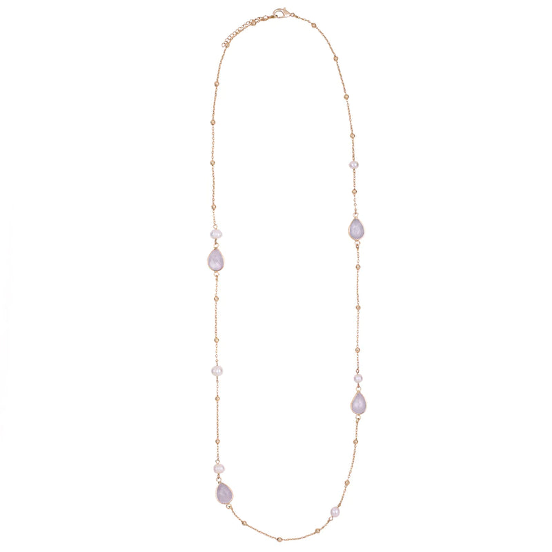 Cadwyn Hir Crisial | Venus Crystal Long Necklace - Gold & Moonstone