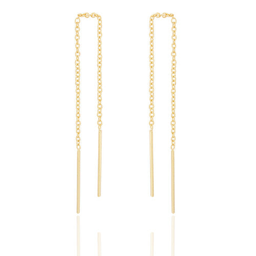 Clustdlysau Aur | Gold Plated Silver Threader Short Bar Earrings - Brook