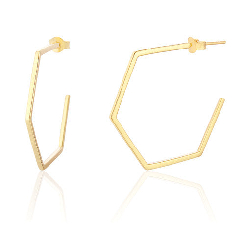Clustdlysau Arian | Sterling Silver Earrings - Wren Large Hexagon Gold