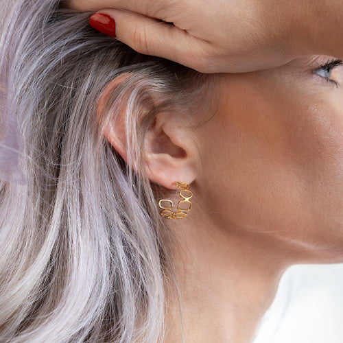 Clustdlysau Aur | Gold Plated Silver Abstract Hoop Earrings - Manon