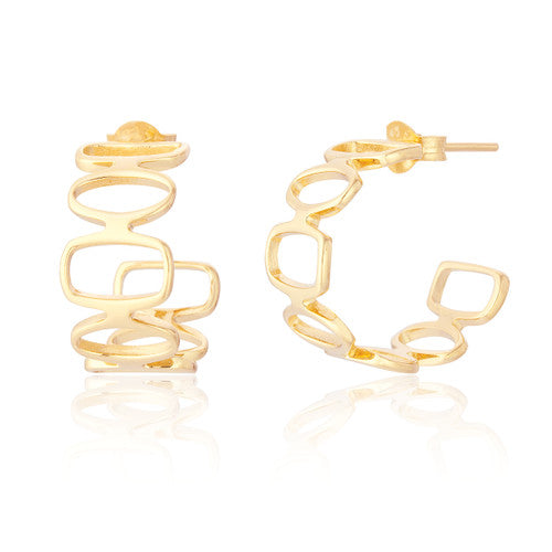 Clustdlysau Aur | Gold Plated Silver Abstract Hoop Earrings - Manon