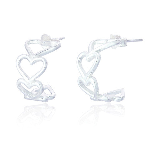 Clustdlysau Arian | Sterling Silver Heart Hoop Earrings - Morna