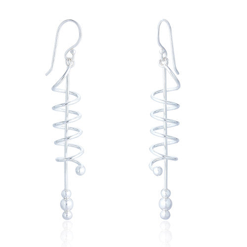 Clustdlysau Arian | Sterling Silver Spriral Drop Earrings - Claribel