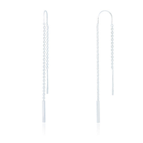 Clustdlysau Arian | Sterling Silver Threader Short Bar Earrings - Brook