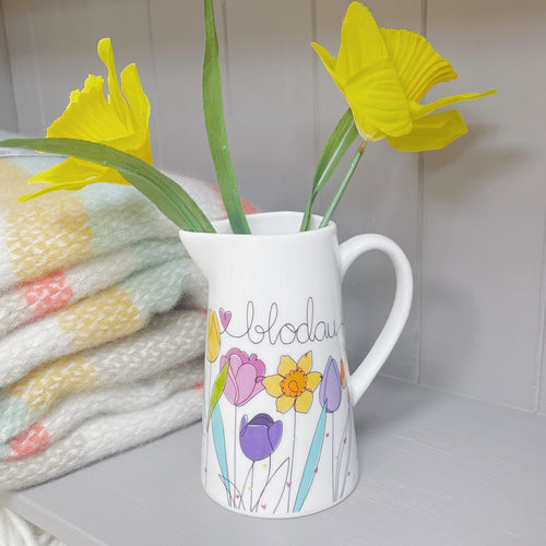 Jwg Flodau Canolig - Cennin Pedr a Thiwlipau | Medium Flower Jug - Daffodils & Tulips