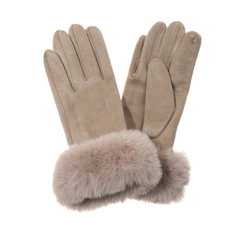 Menig Ffwr Ffug Allegra - Llin | Allegra Faux Fur Gloves - Linen