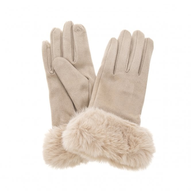 Menig Ffwr Ffug Allegra - Carreg | Allegra Faux Fur Gloves - Stone