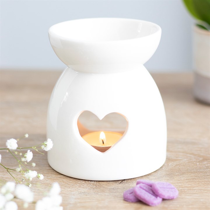 Llosgwr Olew - Malwen Wen | Oil Burner - White Heart Cut Out
