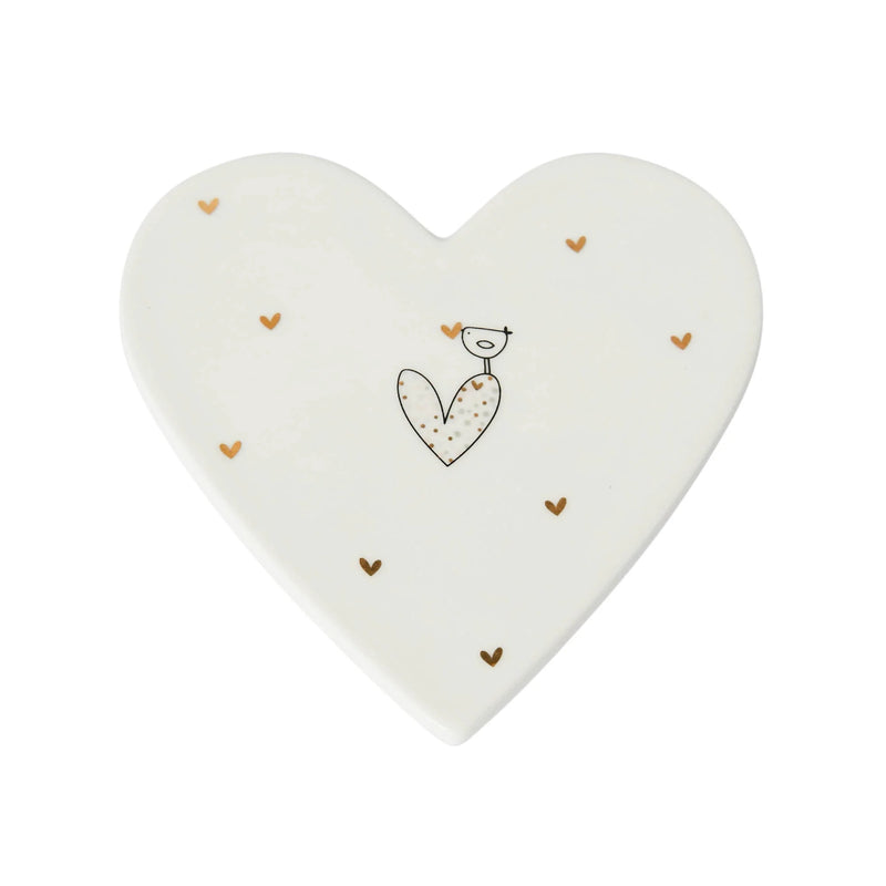 Mat Diod Serameg - Aderyn a Chalon | Porcelain Coaster - Bird & Heart