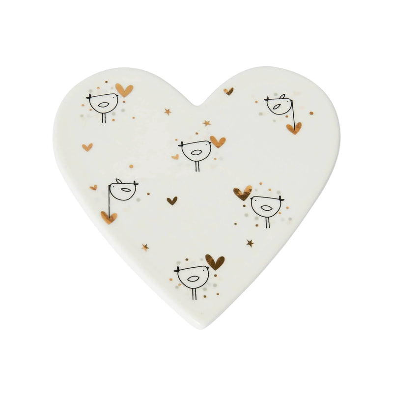 Mat Diod Serameg - Aderyn Bach | Porcelain Coaster - Bird Repeat