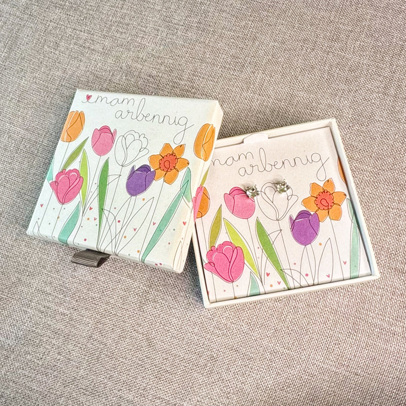 Clustdlysau Hyfryd - Mam Arbennig | Silver Plated Boxed Earrings - Special Mum