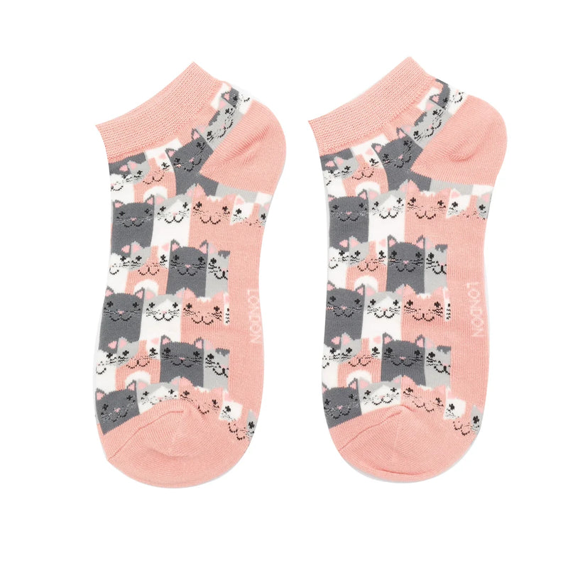 Sanau Treinyrs - Cathod Hapus | Miss Sparrow Trainer Socks - Happy Cats Dusky Pink