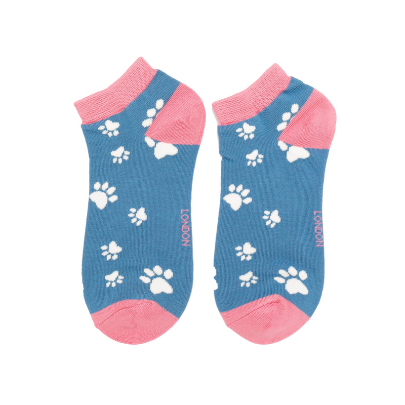 Sanau Treinyrs - Pawenau | Miss Sparrow Trainer Socks - Paw Prints Denim