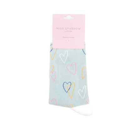 Sanau - Calonnau | Miss Sparrow Socks - Sketch Hearts Duck Egg