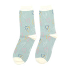 Sanau - Calonnau | Miss Sparrow Socks - Sketch Hearts Duck Egg