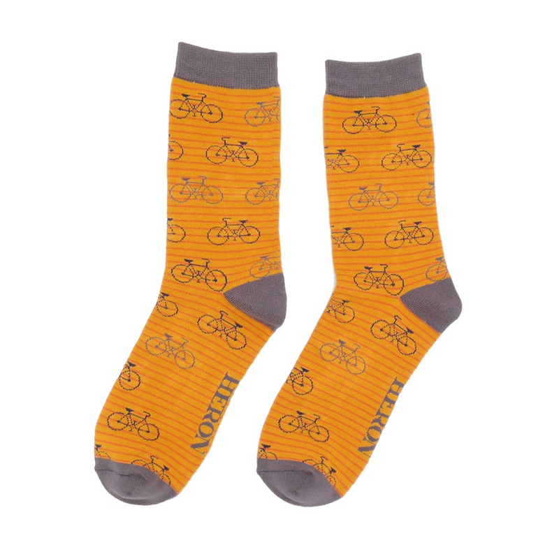 Sanau Dynion - Beics | Mr Heron Mens Socks - Bikes Stripes Mustard