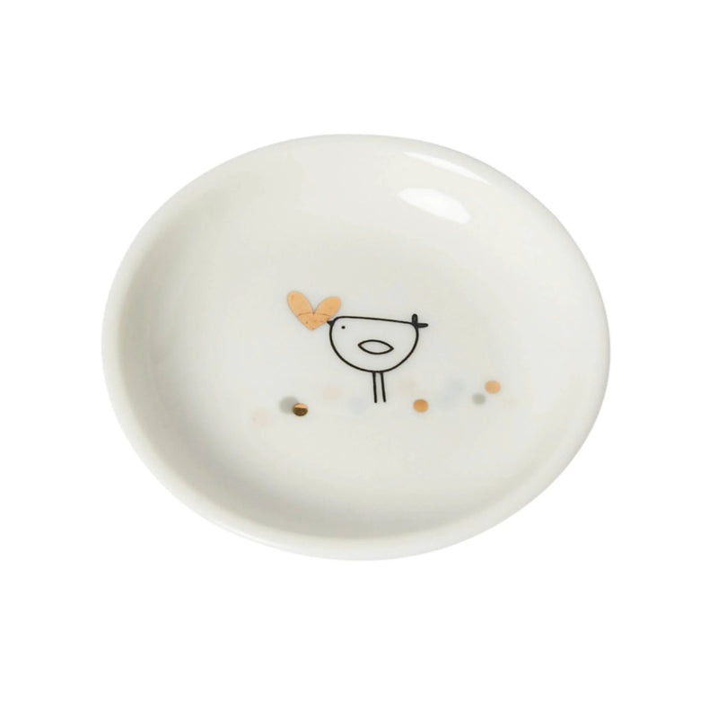 Desgyl Trysorau Fach Serameg -  | Ceramic Mini Trinket Dish - Bird & Heart