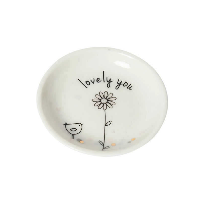 Desgyl Trysorau Fach Serameg - Aderyn a Blodyn | Ceramic Mini Trinket Dish - Daisy & Bird