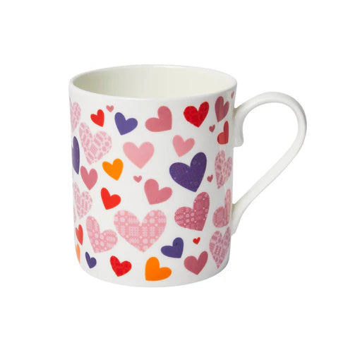 Mwg Tsieina - Calonnau Brethyn | Fine Bone China Mug - Tapestry Hearts