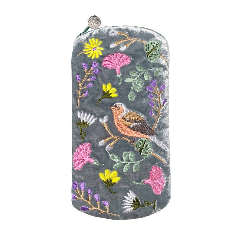 Câs Sbectol Melfed - Ji-binc a Blodau | Velvet Glasses Pouch - Finch & Flowers