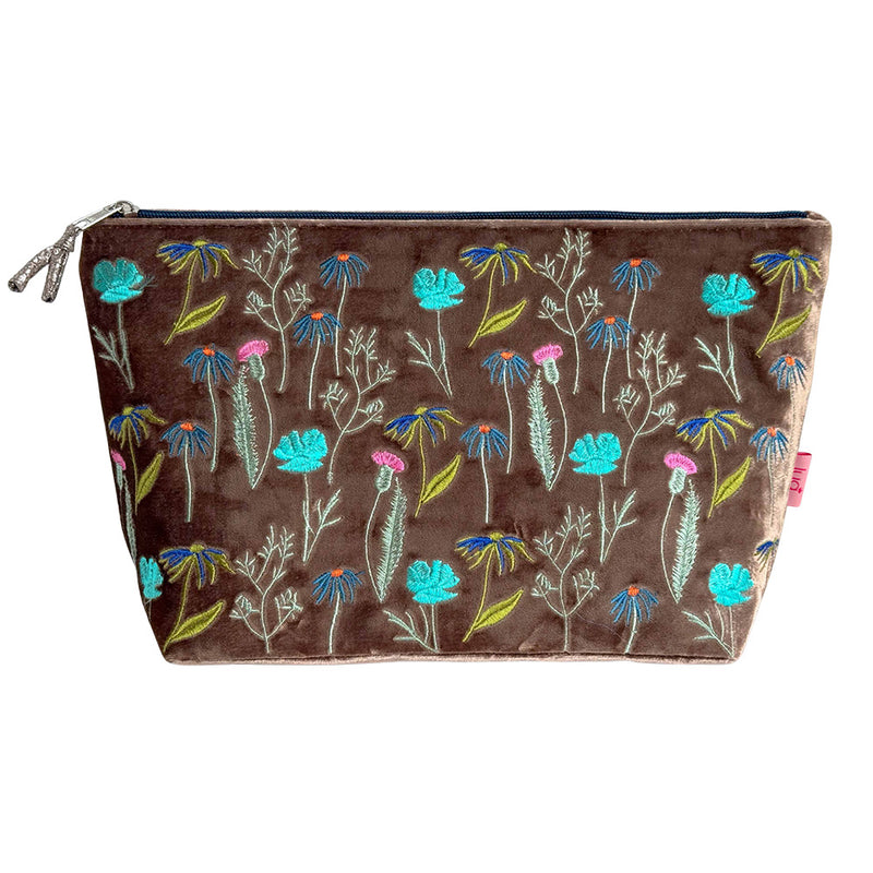 Bag Colur Melfed Mawr - Dôl | XL Velvet Cosmetics Pouch - Meadow