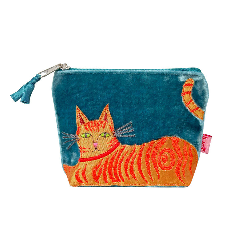Pwrs Bychan Melfed - Cath | Velvet Mini Purse - Ginger Cat