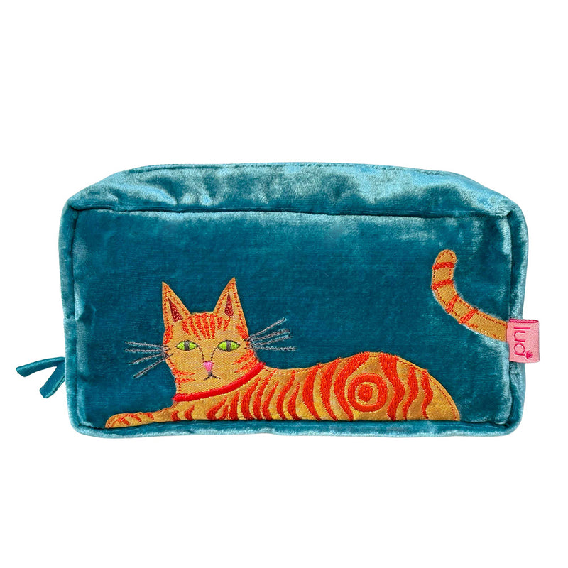 Bag Colur Bychan Melfed - Cath | Velvet Makue-up Purse - Ginger Cat