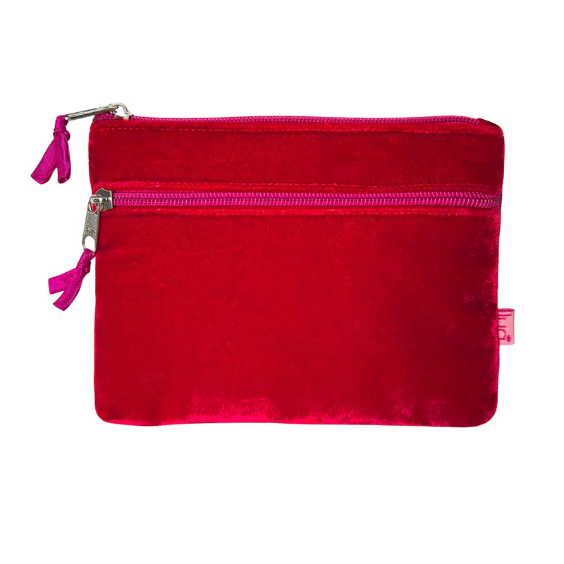 Pwrs/Bag Colur Melfed - Coch | Velvet Purse/Makeup Bag - Ruby