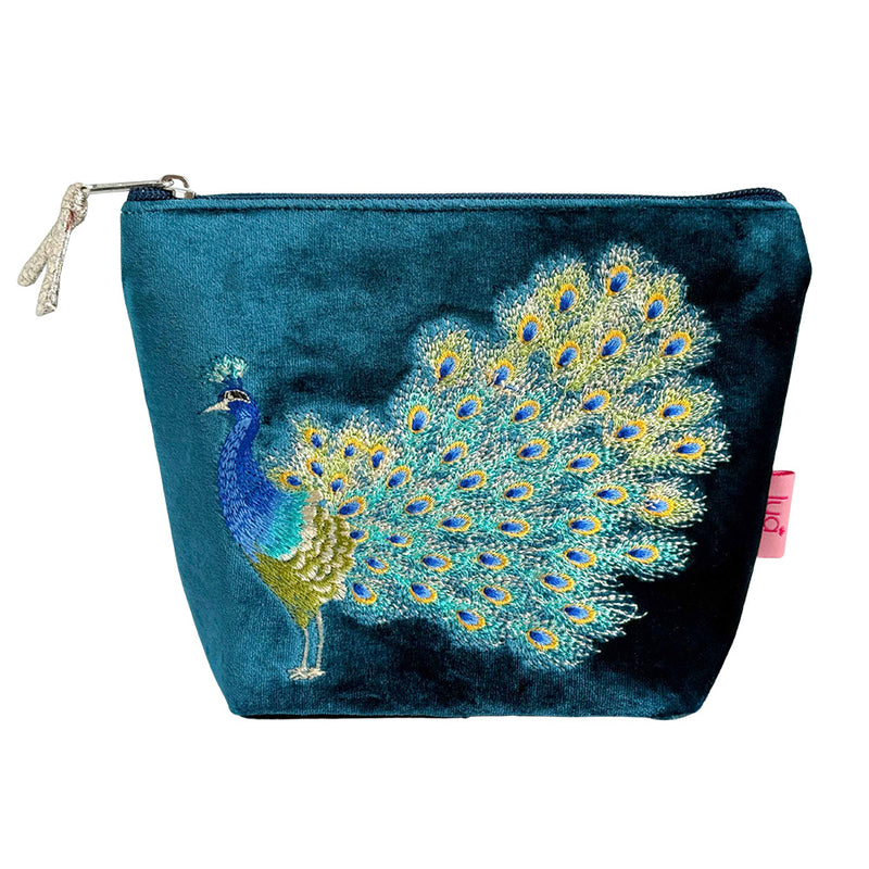 Bag Colur Bychan Melfed - Paen | Velvet Cosmetic Purse - Peacock