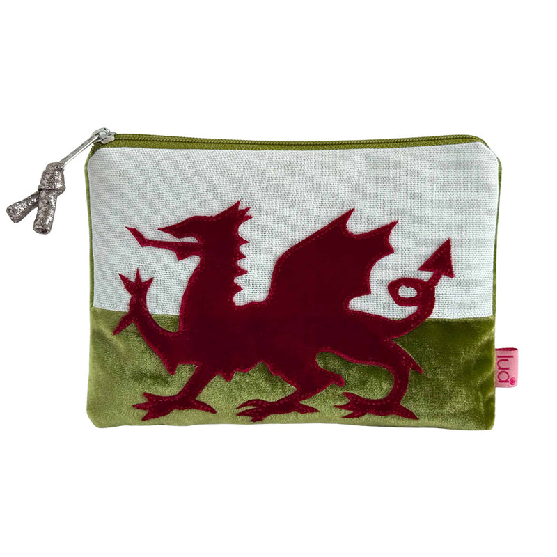 Pwrs Melfed - Draig Goch | Velvet Purse - Welsh Dragon