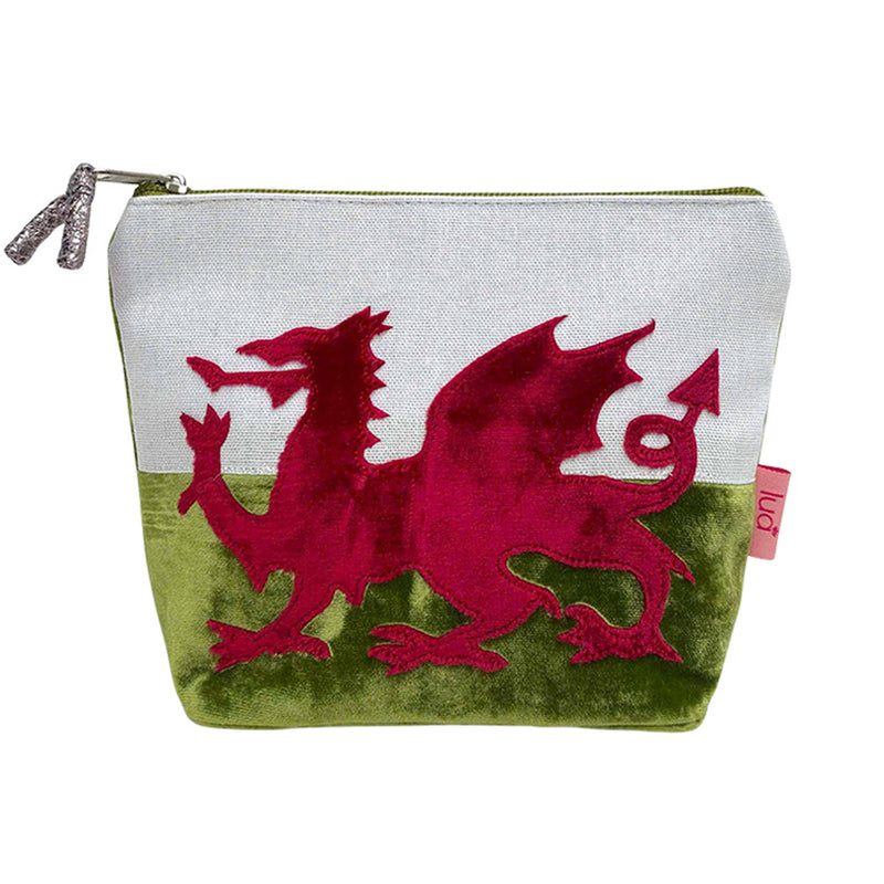 Bag Colur Bychan Melfed - Draig Goch | Velvet Cosmetic Purse - Welsh Dragon