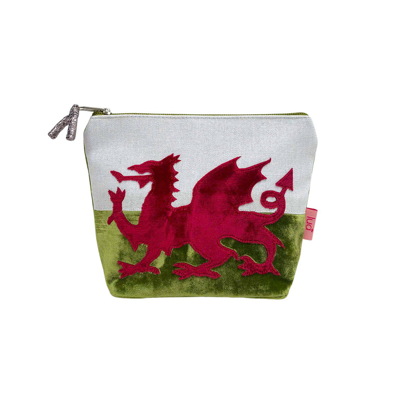 Pwrs Bychan Melfed - Draig Goch | Velvet Mini Purse - Welsh Dragon