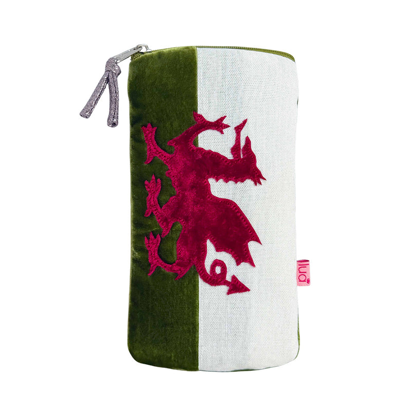 Câs Sbectol Melfed - Draig Goch | Velvet Glasses Pouch - Welsh Dragon