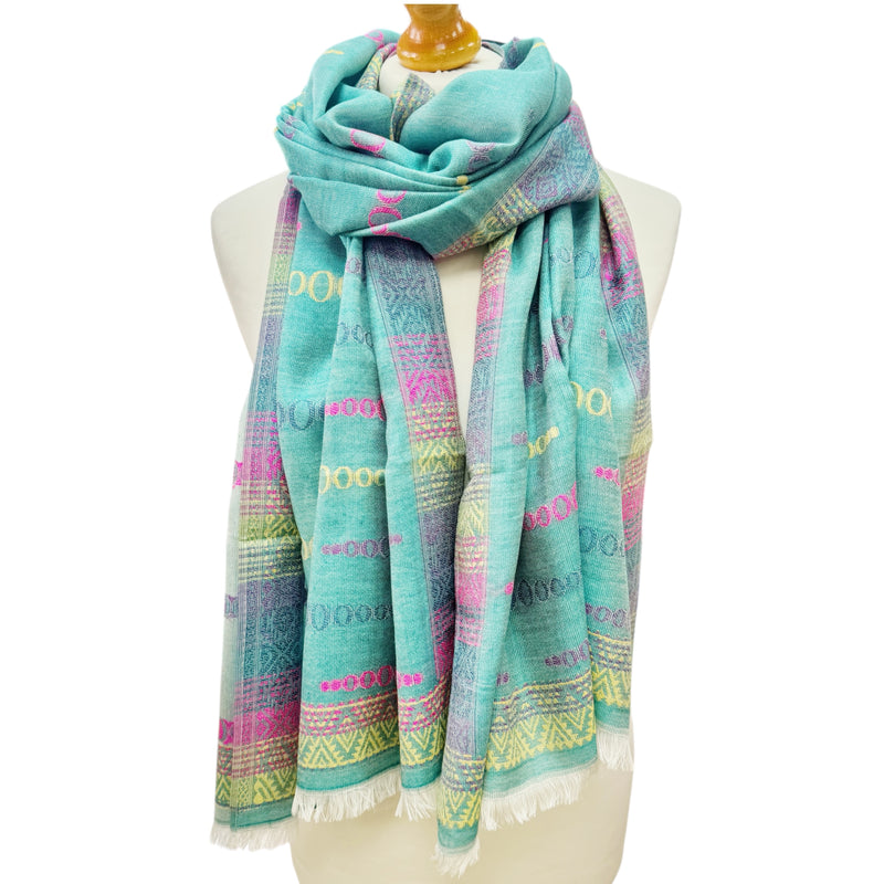 Sgarff Cotwm Nansi - Gwyrdd | Nansi Cotton Scarf - Green