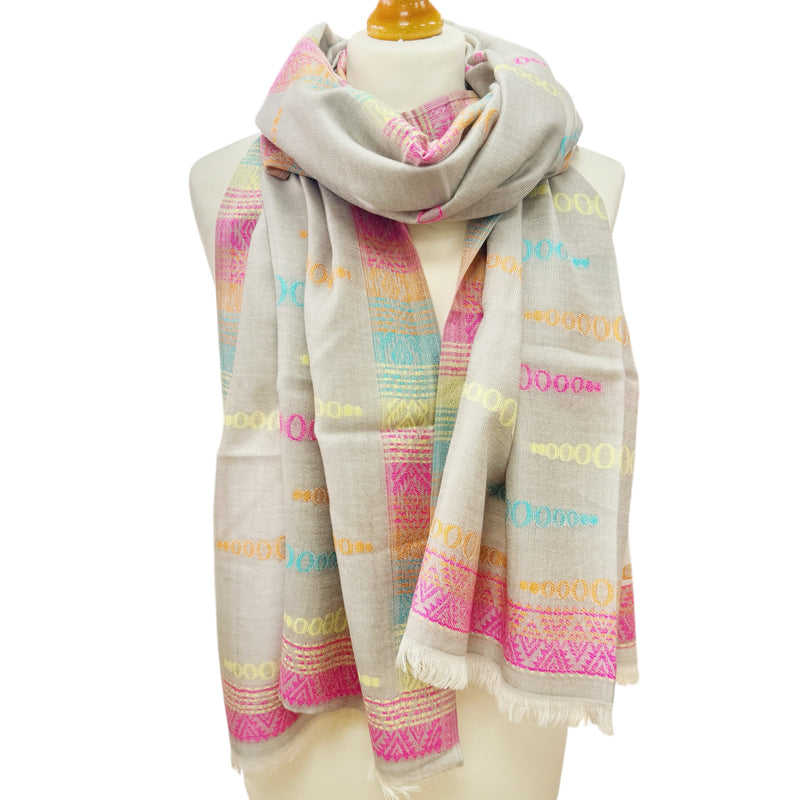 Sgarff Cotwm Nansi - Llwyd | Nansi Cotton Scarf - Grey