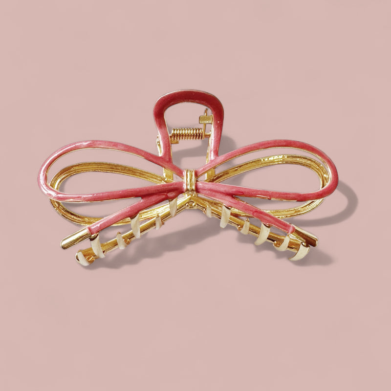 Clip Gwallt Crafanc - Bow Pinc | Bow Claw Clip - Pink