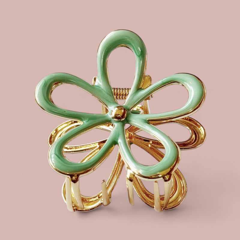 Clip Gwallt Crafanc - Blodyn Gwyrdd | Flower Claw Clip - Green