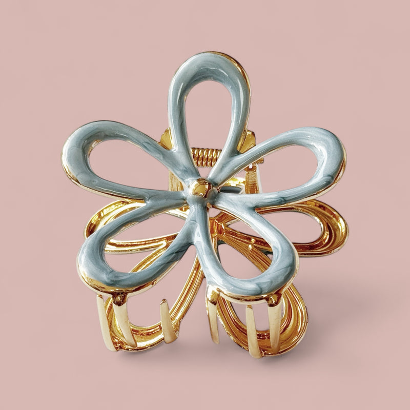Clip Gwallt Crafanc - Blodyn Glas | Flower Claw Clip - Blue