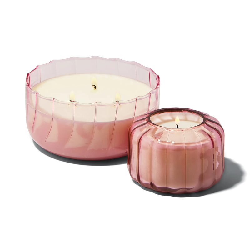 Cannwyll Bersawrus - Pinc | Ripple Glass Candle - Desert Peach