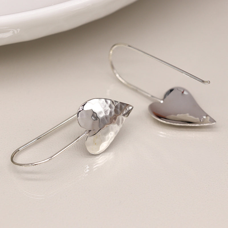 Clustdlysau Arian | Sterling Silver Earrings - Hammered Heart