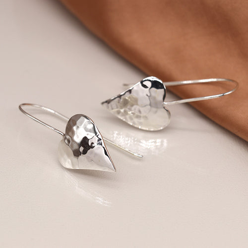 Clustdlysau Arian | Sterling Silver Earrings - Hammered Heart