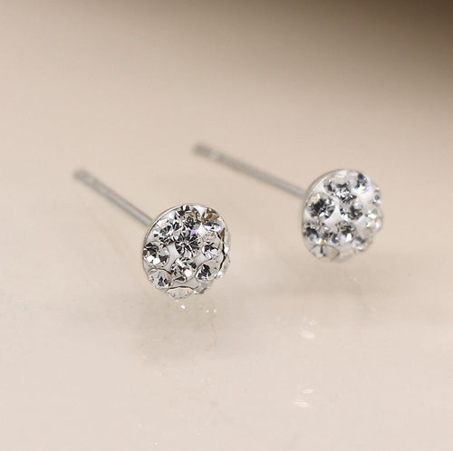Clustdlysau Styd Arian | Sterling Silver Stud Earrings - Clear Shamballa